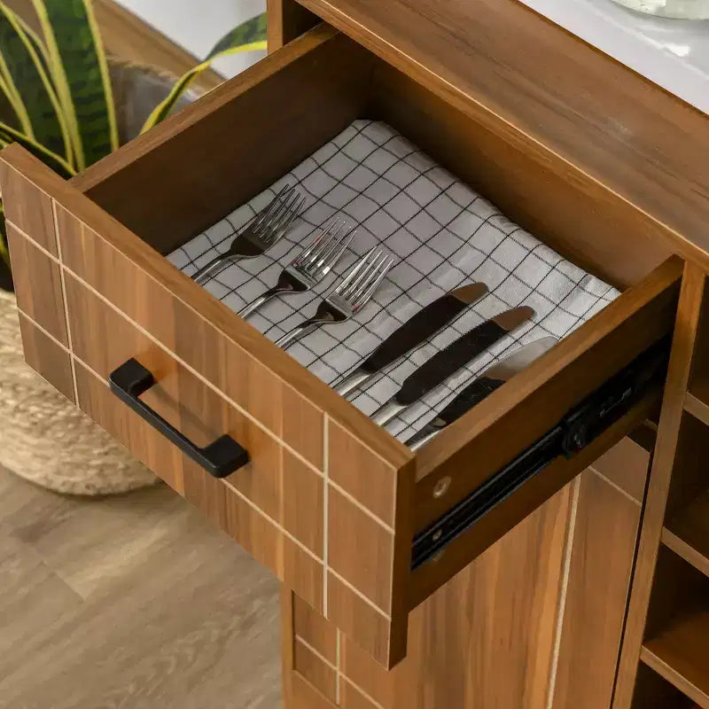 Meuble de bar rétro pour 6 bouteilles, buffet de bar avec porte-verres et 1 tiroir, marron